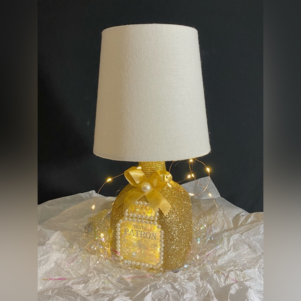 Glittered Tequila Bottle Lamp -GOLD